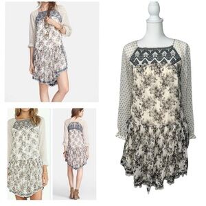 Free people Elsie Sheer Lace Boho Dress in Magnolia Combo in XS